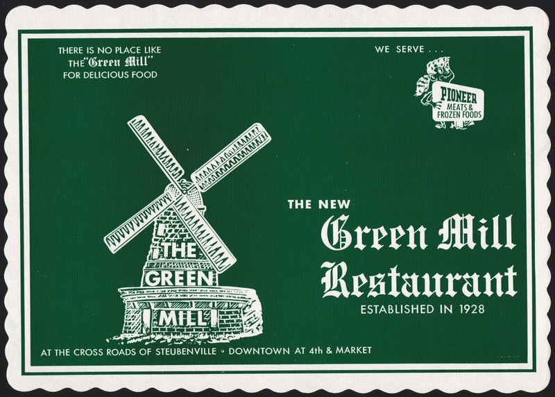 Vintage placemat THE NEW GREEN MILL RESTAURANT windmill pic Steubenville Ohio