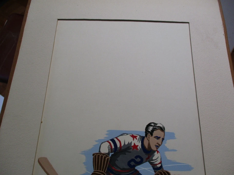 PINTURA RUTH BELLITTO ILUSTRACIÓN AMERICANA JUGADOR DE HOCKEY AÑOS 40 VINTAGE WPA Foto 3 de 4