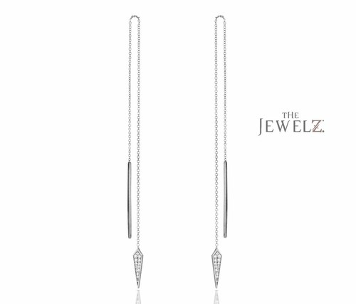 14K Gold 0.18 CT VS/F-G Diamond Shield Bar Double Piercing Threader Earrings - Picture 4 of 4