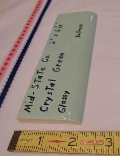 1 pc. Crystal Green: 2” X 6” Glossy Ceramic Bullnose Tile by MID-STATE, NOS - Picture 2 of 12