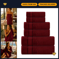 6 Piece Bath Towel Set, 2 Bath, 2 Hand, 2 Washcloths, Burgundy