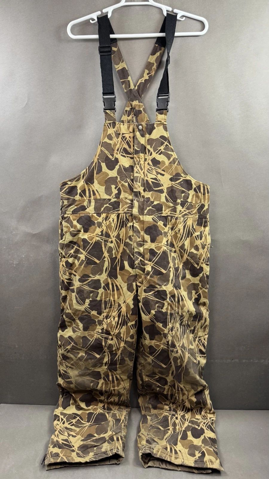 Vintage Mountain Prairie Overall Bibs Mens XL Duck Flyway Camo Hunting Waterfowl