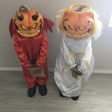 Home Accents Holiday Halloween Animated LED 3 ft Good and Evil Pumpkin Twins