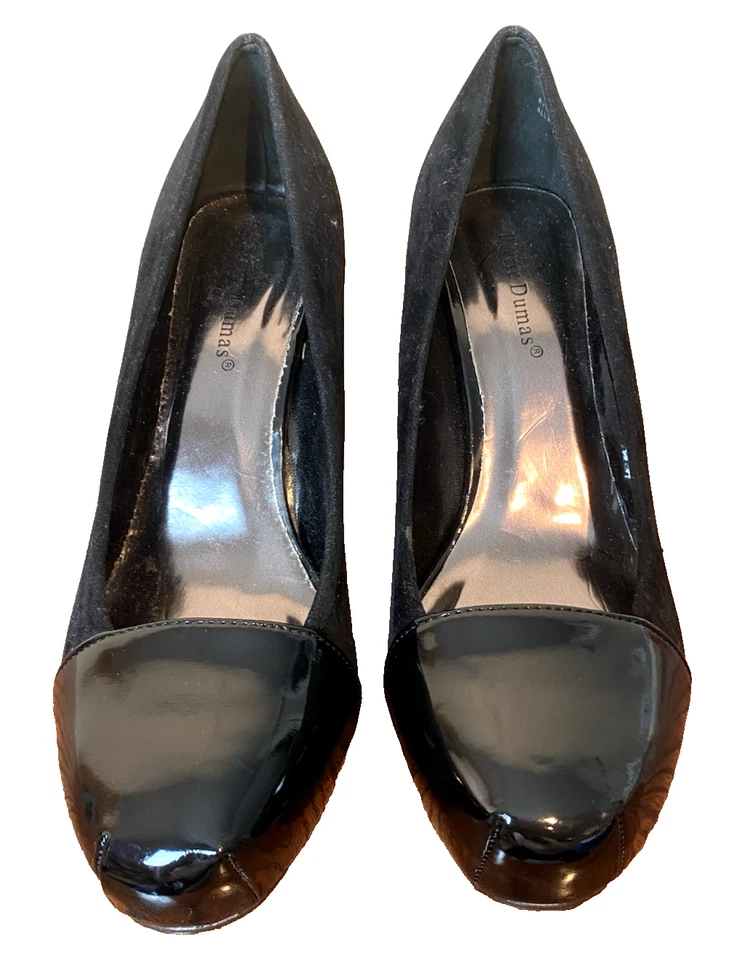 Pierre Dumas Talla 8 Negro Patente Y Gamuza Imitación Tacones Usados en Excelente Condición Foto 2 de 4