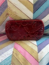 Red Embossed Hard Frame Wallet Clutch Card Holder Coin Purse