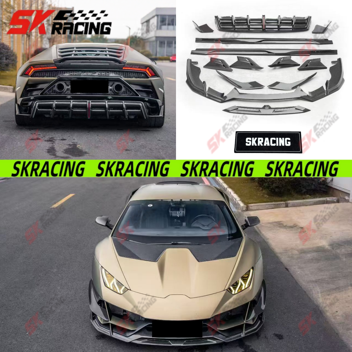 Dry Carbon Fiber Front Rear Lip Side Skirts BodyKits For Lamborghini Huracan EVO