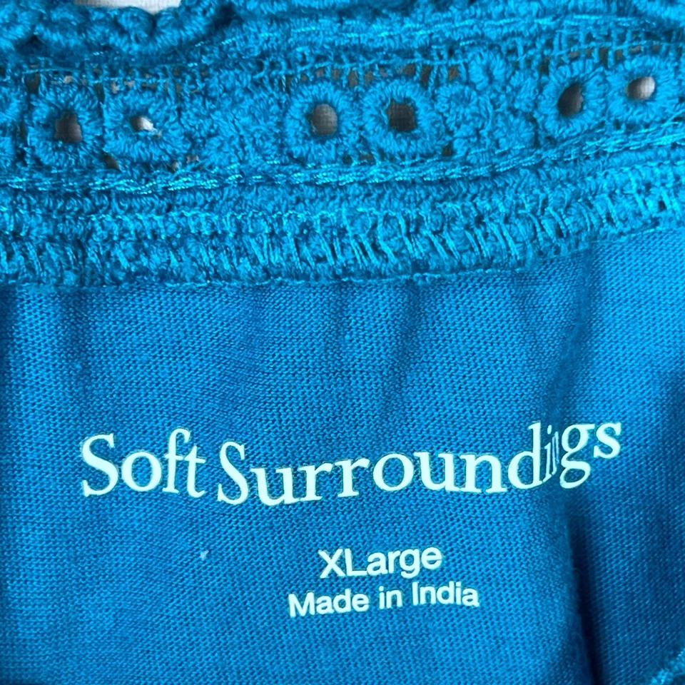 Blusa Top Suave Surroundings Para Mujer XL Azul Hombro Frío Túnica Encaje Borde Sólido Foto 4 de 4