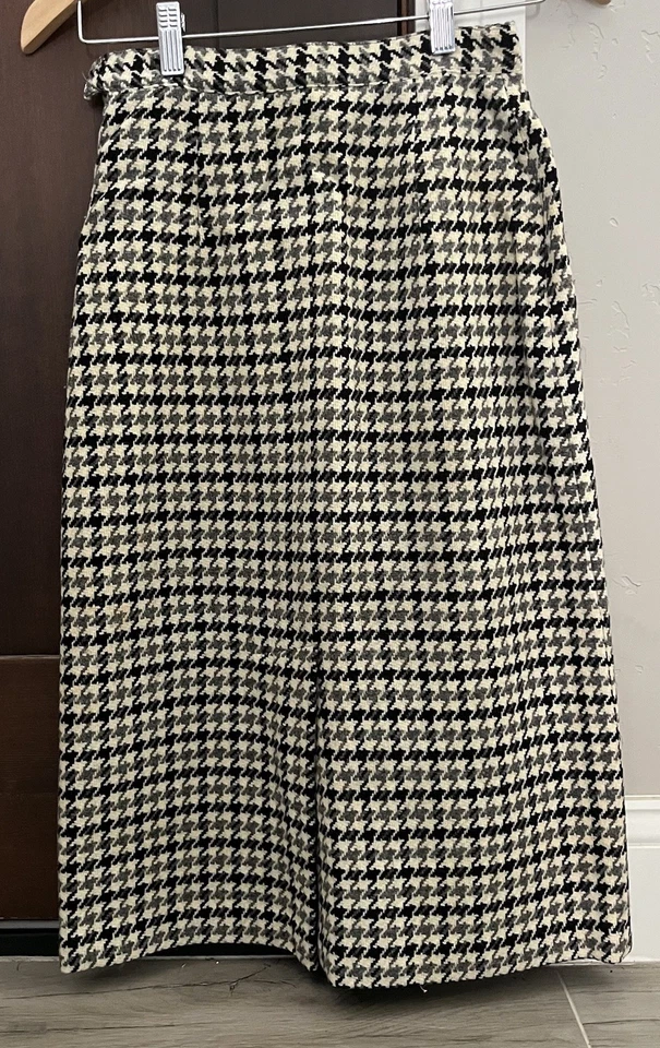 Falda lápiz de lana Pendleton años 50/60 de colección talla 10 crema con pata de gallo negra y gris Foto 2 de 4