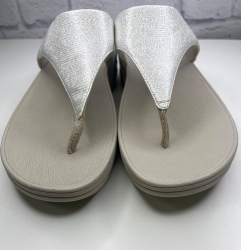 Sandalias Fit Flp Blanco Perla Puntera Cómoda Damas Talla 11 Tanga Sandalias Brillantes - Imagen 9 de 9