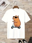 Unisex Just Be Cool Capybara T-Shirt Riding Scooter Cartoon Animal Casual Tee