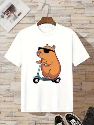 Unisex Just Be Cool Capybara T-Shirt Reiten Roller Cartoon Tier Freizeit Tee