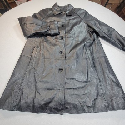 Excelled Collection Mens Black Leather Coat Jacket Button Front Size Medium