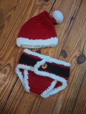 Christmas Santa Set Hand Crocheted Faux Fur Trim Baby 0-3 Months j20