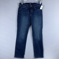 Gap Straight Leg Jeans Women Size 6/28 Petite Blue Dark Wash Classic Fit Stretch