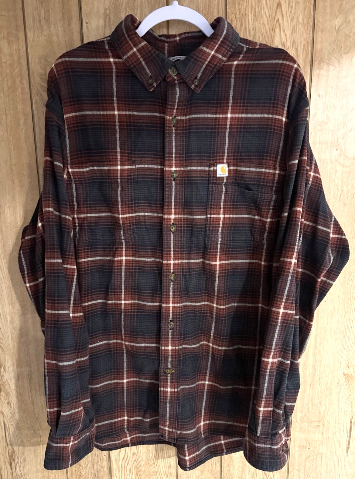 Carhartt Shirt Men's XL Plaid Flannel Button Up Long Sleeve Relaxed Fit