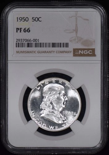1950 Proof Franklin Half Dollar 50c NGC PF 66 (PR66) - White & Spotless!