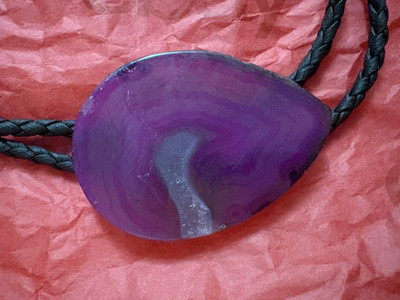 Western Men s Adjustable Bolo Tie Black Cord Purple Teardrop Agate 1 Gemstone