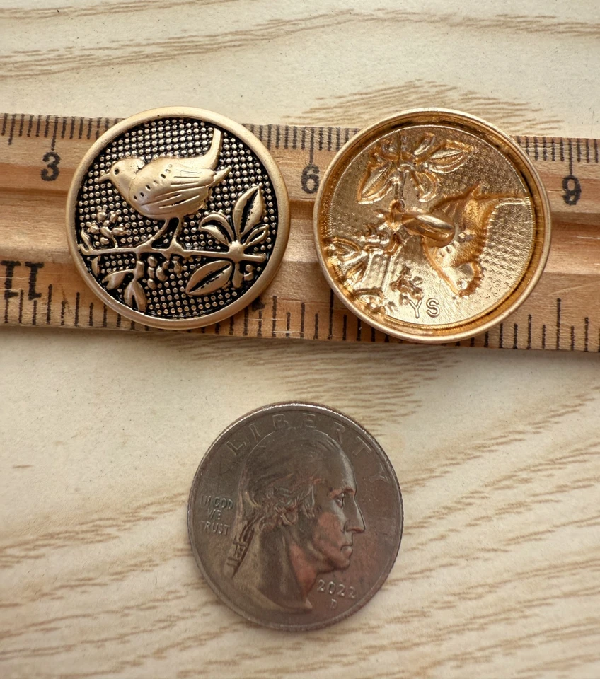 10PC Antiqued Gold Bird on Leaf Branch Metal Buttons Shank Button 25mm - Image 2 of 4
