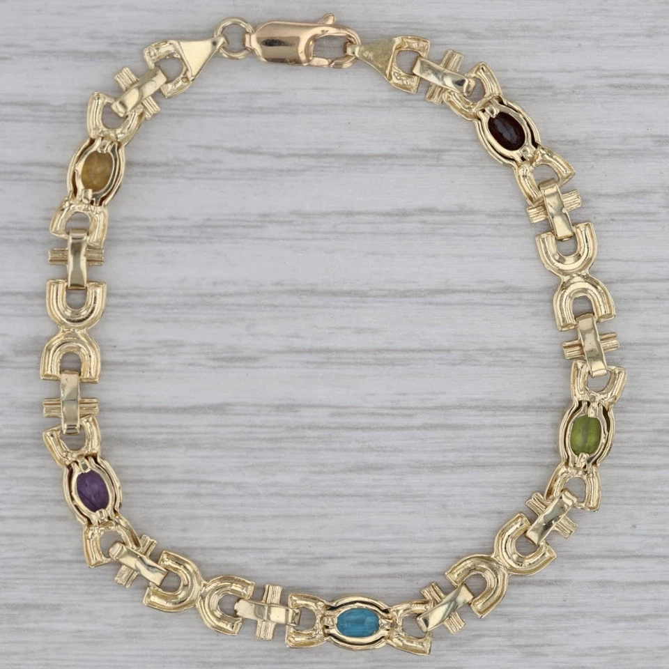 2.36ctw Edelstein Tennis Armband 14k Gold Citrin Amethyst Topas Peridot Granat - Bild 3 von 4