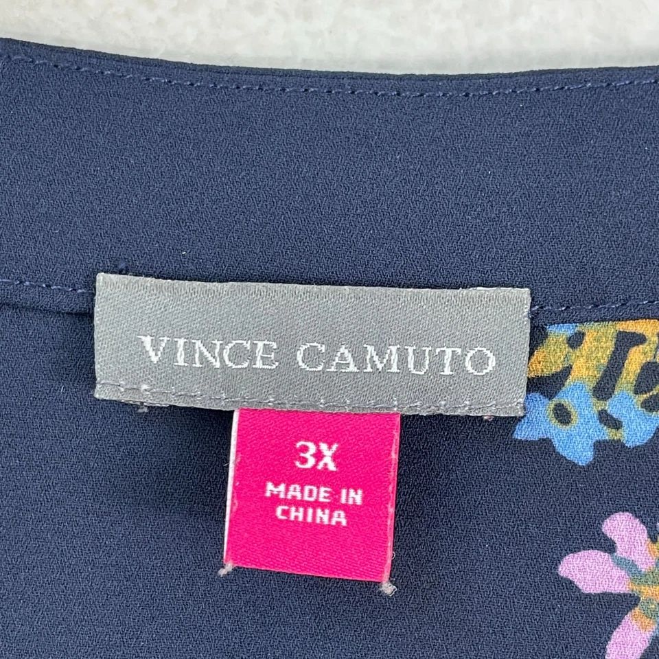 Vince Camuto женщин плюс 3 X темно-синий цветочный блузка V шеи длинным рукавом туника Топ - Изображение 4 из 4
