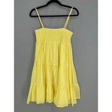 Wildflower Dress Womens Large Yellow Mini Tiered Sleeveless Boho Cottagecore