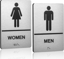 Bathroom Signs, Men's  Women's Restroom Signs for Business, Brushed Aluminum AD