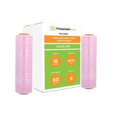 4 Rolls, 18" x 1500 Ft. 80 Gauge, Tinted Pink Anti-Static Hand Stretch Wrap
