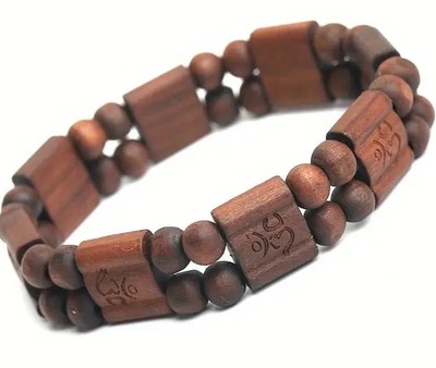 HOLZ Naturholz Tibetisches Buddhistisches OM-MANTRA Armband  geschnitzt