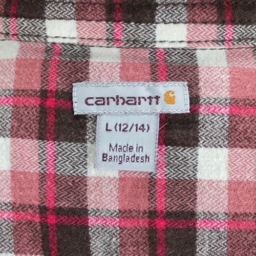 Carhartt Flannel Shirt Womens Size L Maroon Pink Plaid Long Sleeve Cotton Blend - Picture 7 of 7