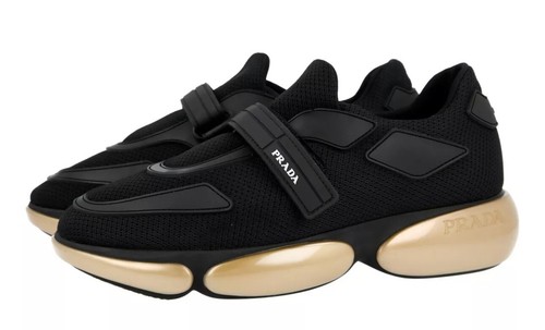 Prada Mens Cloudbust Sneakers Size US 7 UK 37.5 Black Gold Nylon Strap Trainers