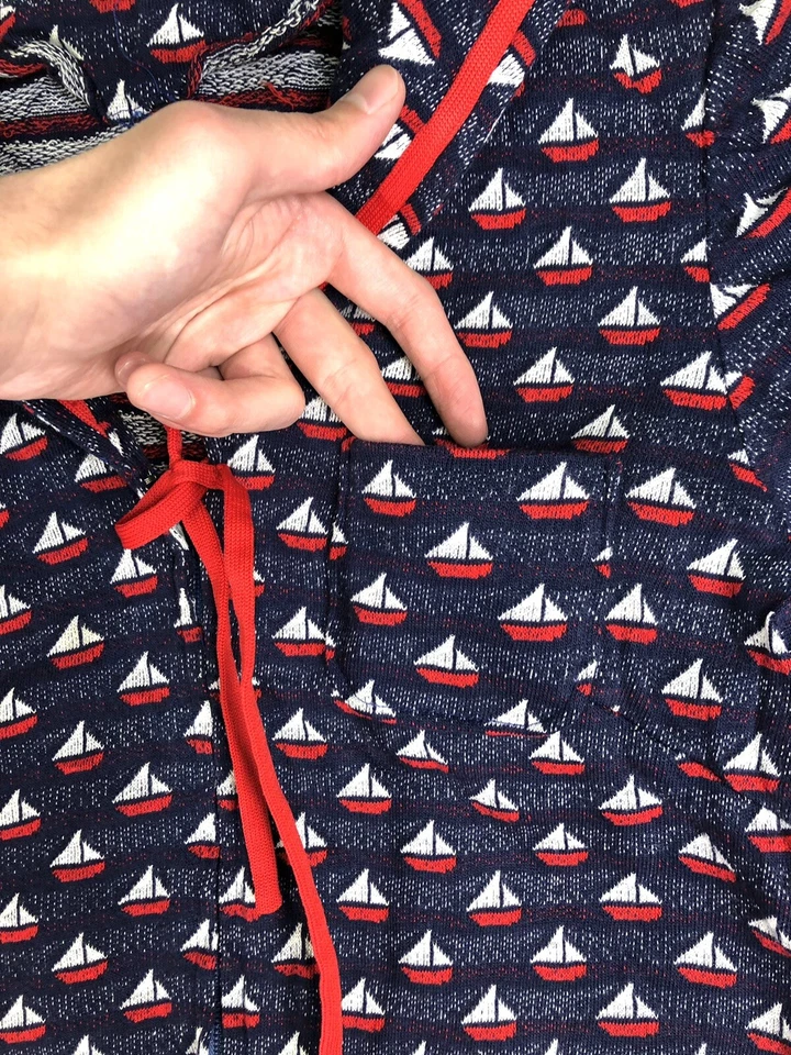 VTG 60s Knit Sailor Shirt Womens Small Sailboat Nautical Coverup Summer AOP J23 - Image 4 of 4
