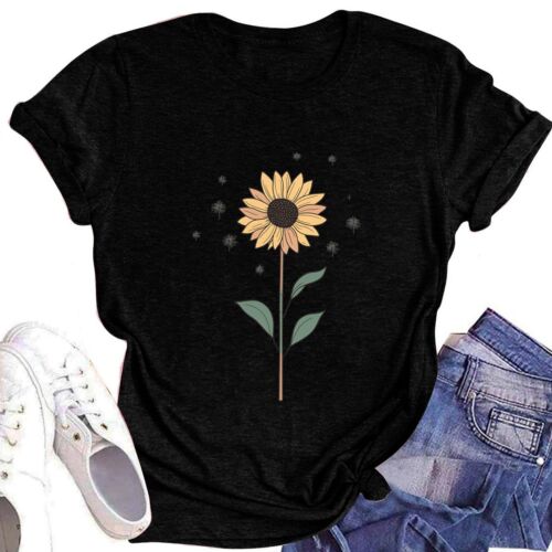 Kids Girls T Shirts Floral School T-Shirt Round Neck Top New Age 2-15 Years - Picture 5 of 9