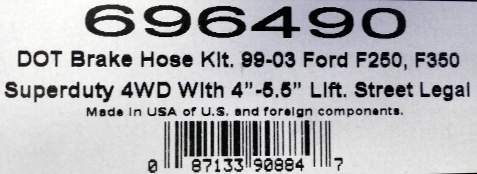 Russell 696490 Brake Line Hose Kit Ford F250 F350 Super Duty Excursion 4-5" Lift - Imagem 2 de 2