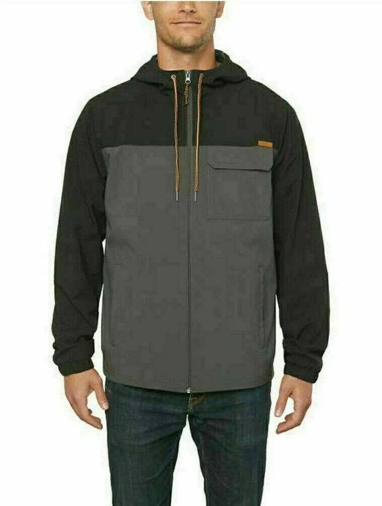 Voyager Men’s Hooded Full Zip Lightweight Windbreaker Jacket Grey/Black Large