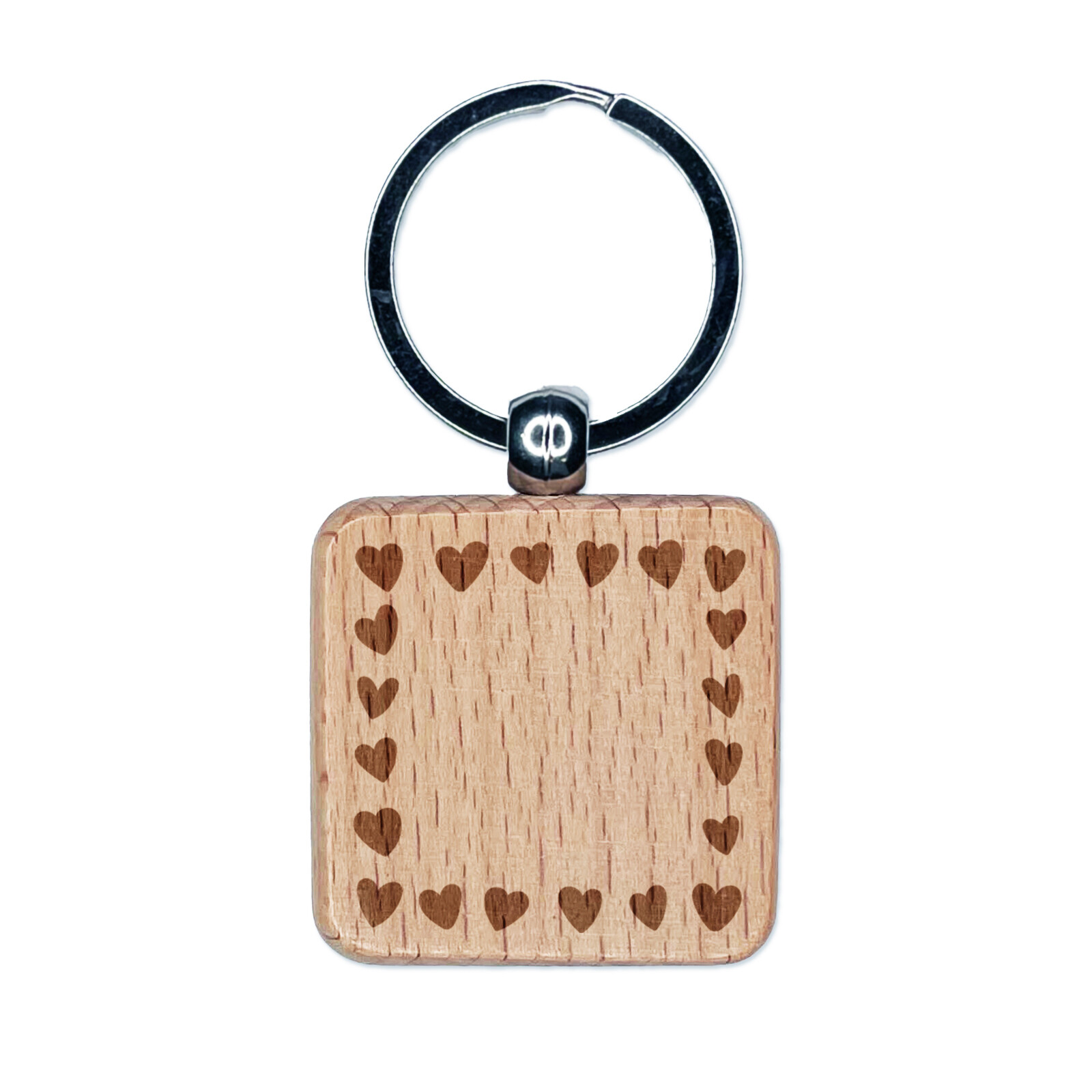 Cute Sweet Hearts Border Engraved Wood Square Keychain Tag Charm
