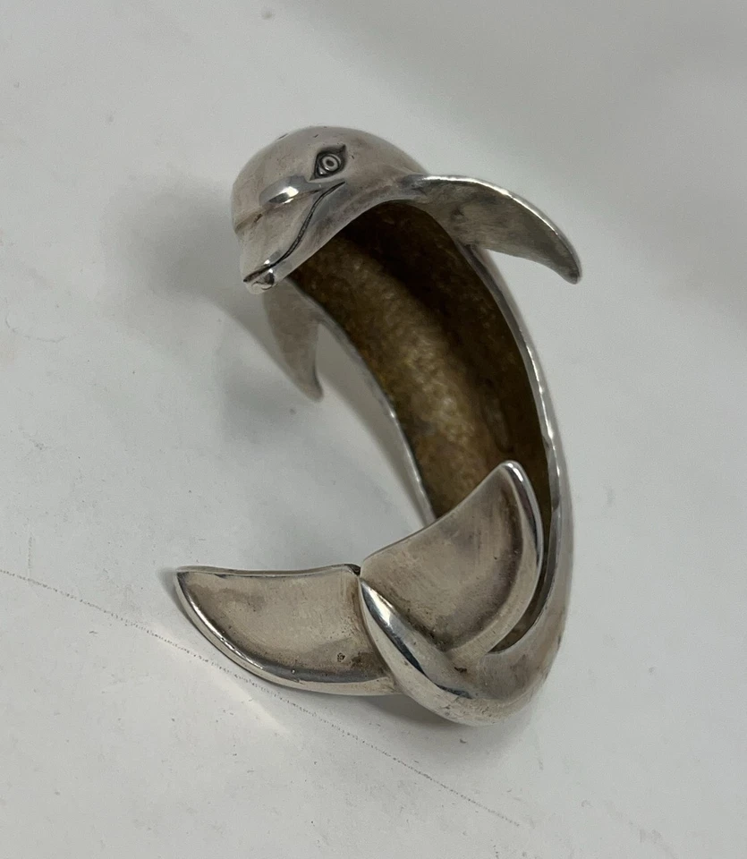 Bracelete vintage KABANA EUA sólido prata esterlina 925 golfinho 102,75 g - Imagem 3 de 4