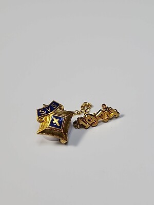 SVS 1974 Lapel Pin 2 Pieces Chain Attached Blue & Gold Colors Cross