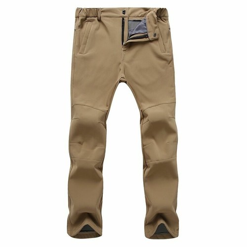 Mens Fleece Lined Soft Shell Pants Waterproof Sport Outdoor Hiking Trousers Slim - Picture 14 of 22