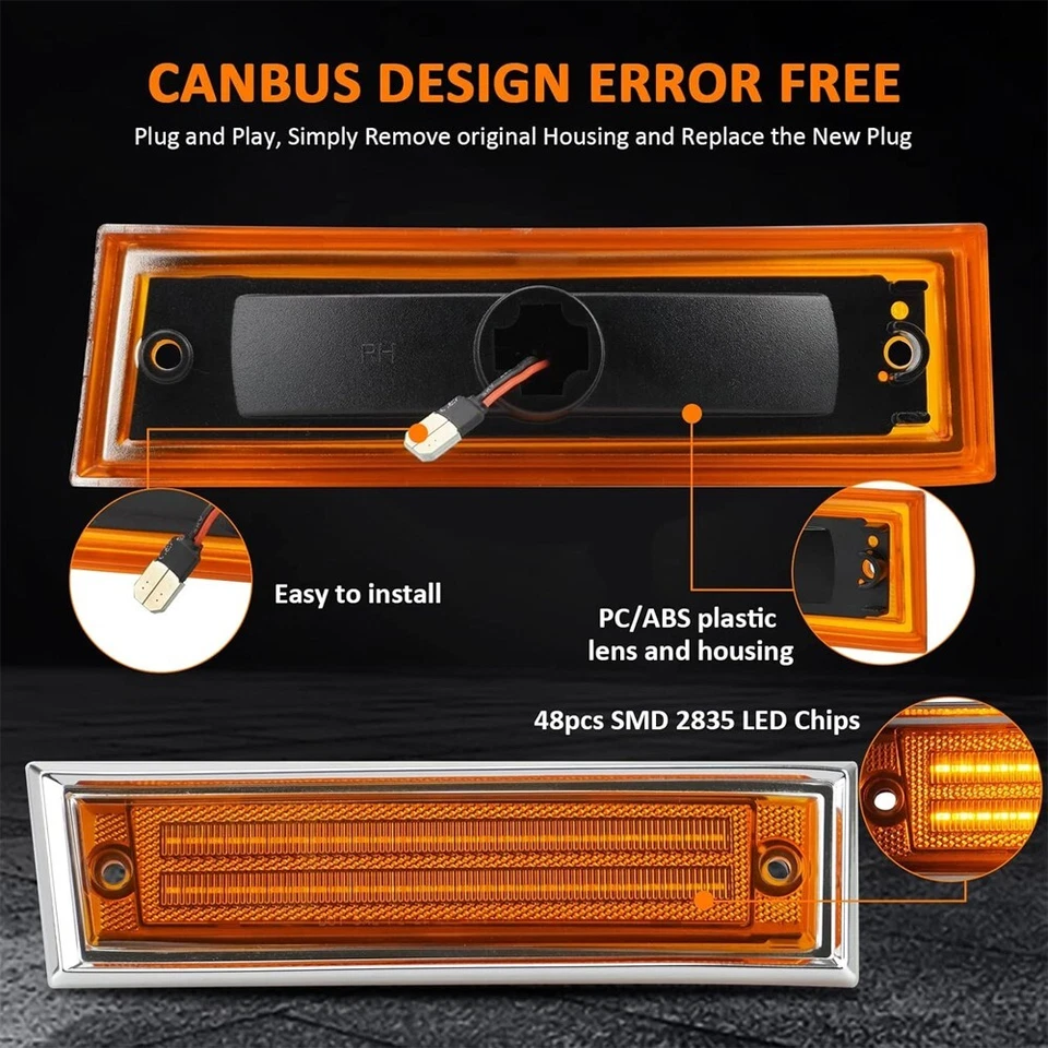 LED amber Side Marker Lights for 1981-1991 Chevy/GMC C/K 1500 2500 C10 C20 - Image 3 of 4