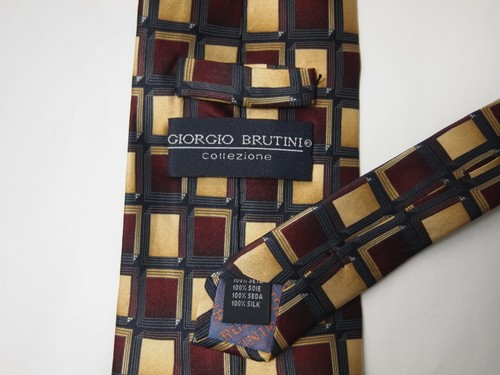 Vintage Giorgio Brutini Herren Krawatte Krawatte Burgunderrot Gold Kariert 61" Lang - Bild 3 von 4