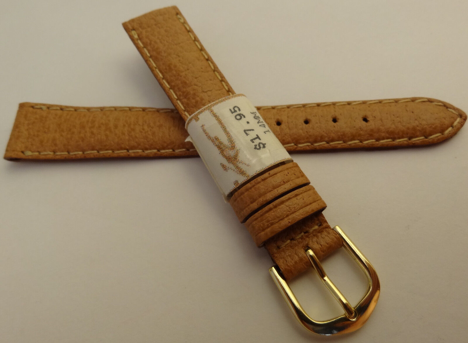 New ZRC Made in France Natural Tan Pigskin 14mm Watch Band with Gold Tone Buckle