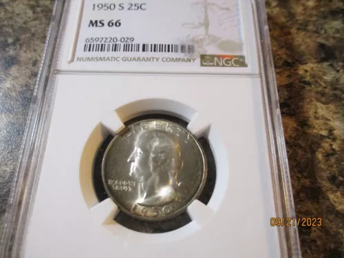 1950-S WASHINGTON QUARTER TONED NGC MS 66    029