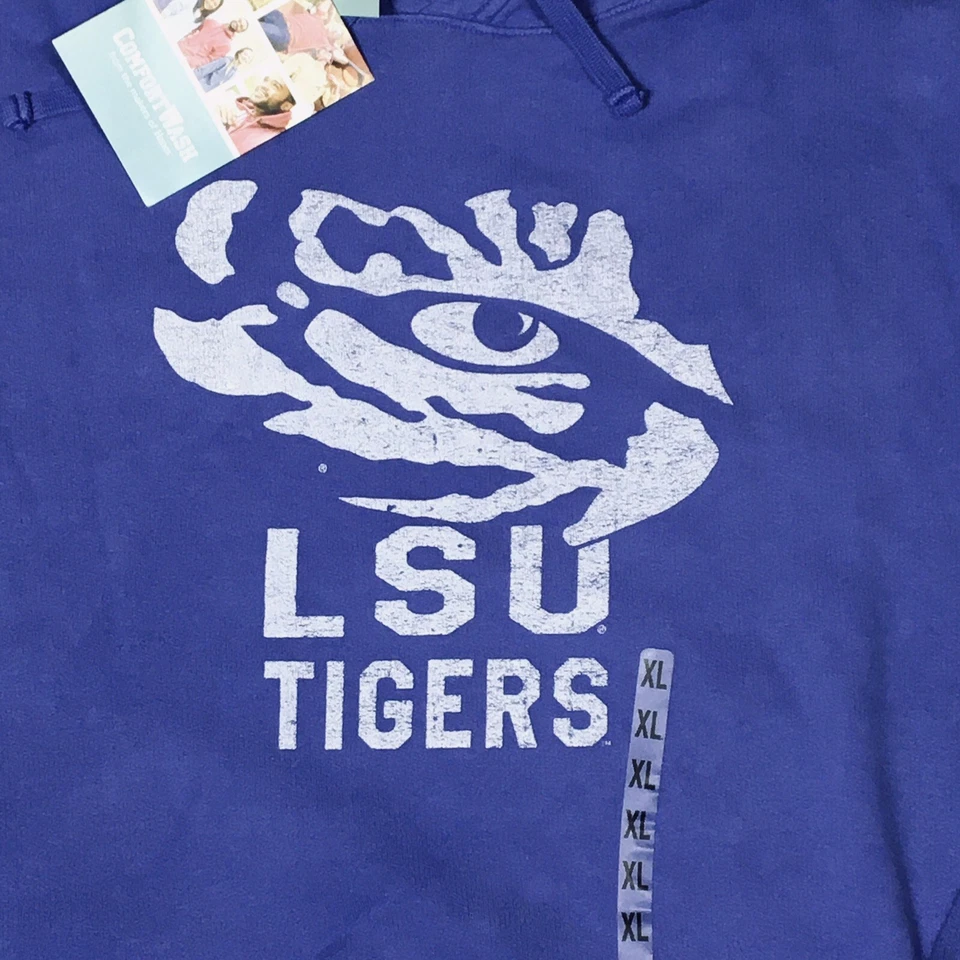 LSU Tigers Ring Spun Pullover Sweatshirt Hoodie XL Purple Blue Comfort Wash - Image 3 of 4