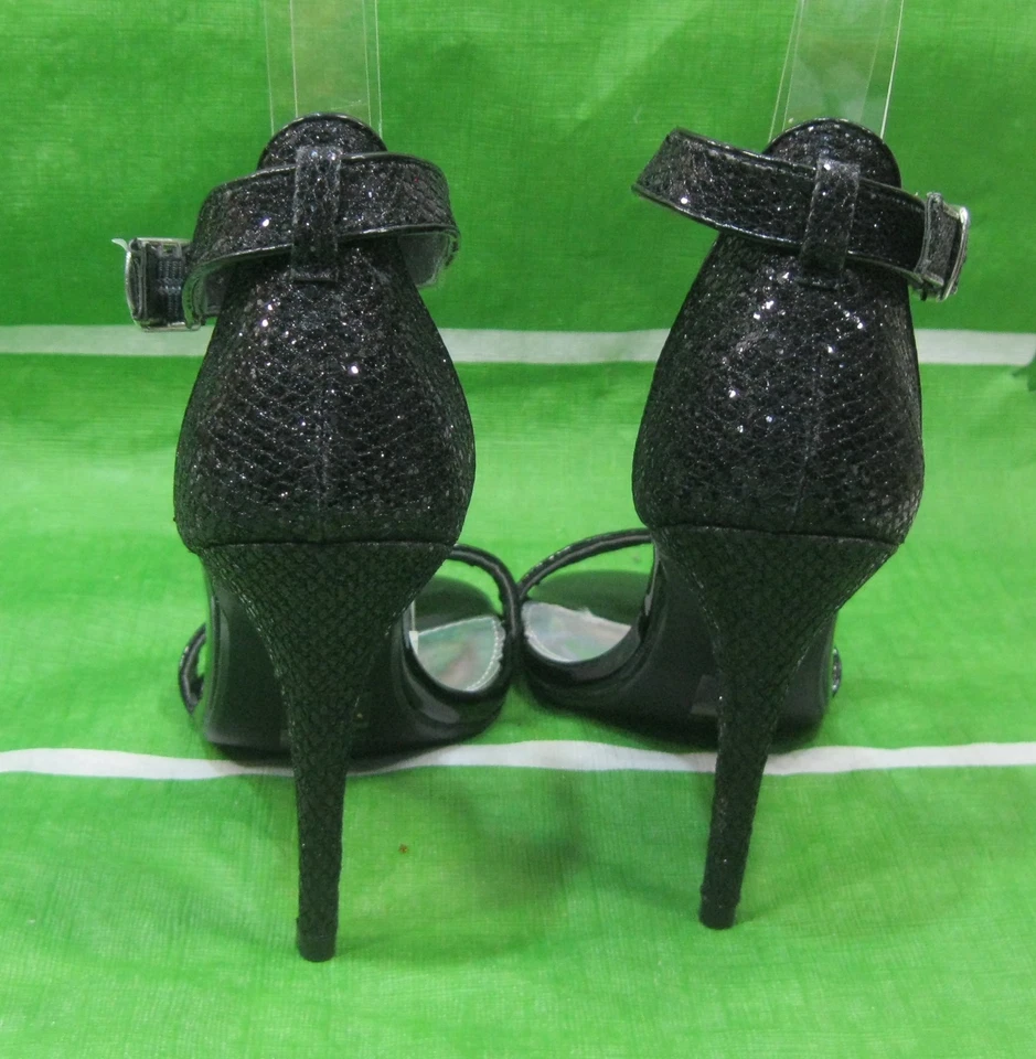 NUEVO DAMAS Negro 4.5" Tacón de Aguja Punta Abierta Correa al Tobillo Zapato MUJERES Talla 8.5 Foto 3 de 4