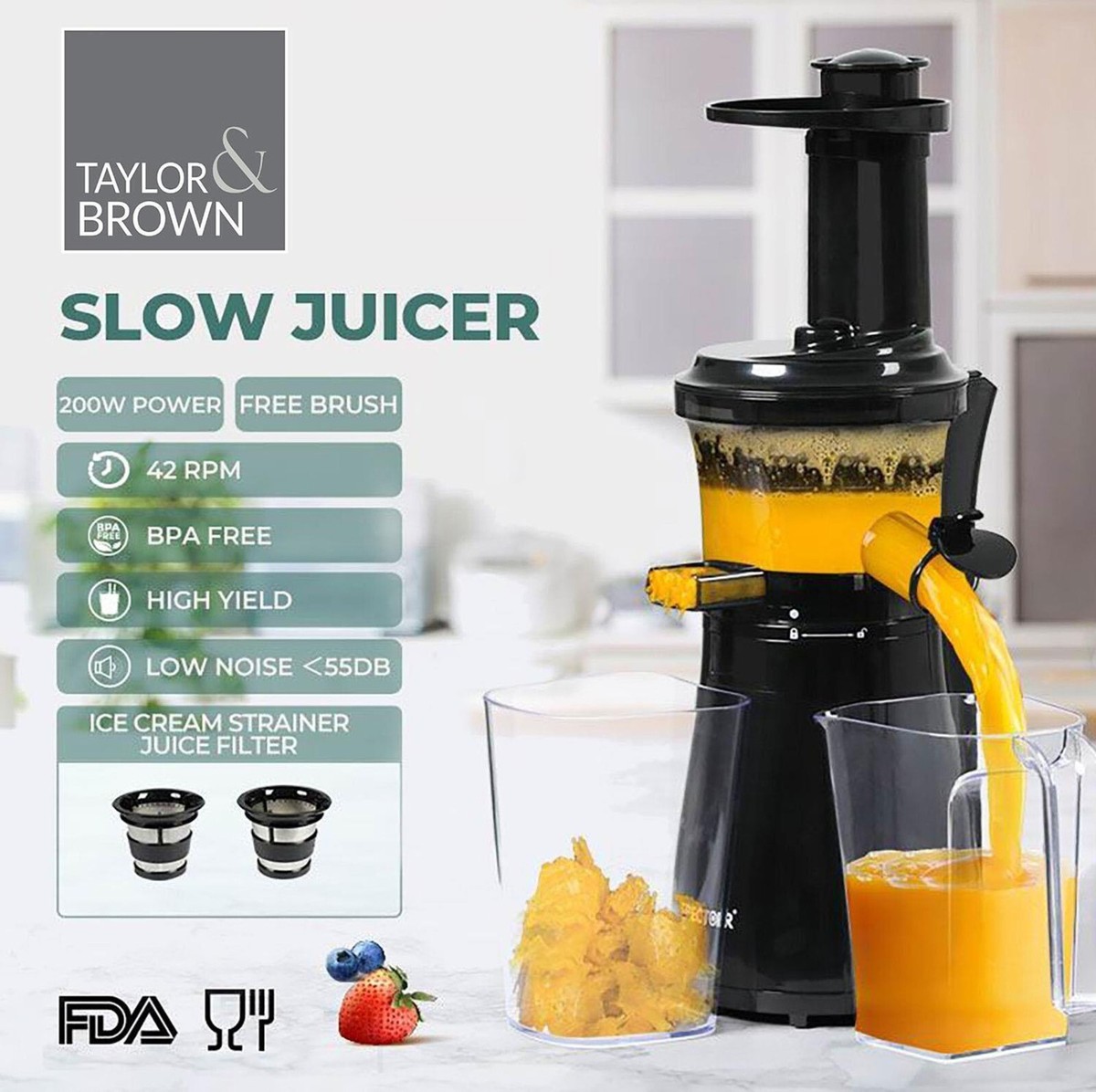 Taylor Brown Slow Masticating Juicer Extractor for Vegetables