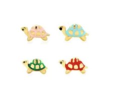 Solid 14K Yellow Gold Enamel Turtle Baby Screw Back Stud Earrings