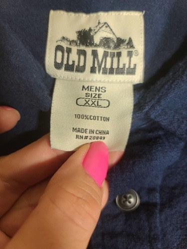 Button-Up Mens XXL Navy Blue Long Sleeve Cotton Work Collared Top Warm Old Mill - Picture 3 of 4