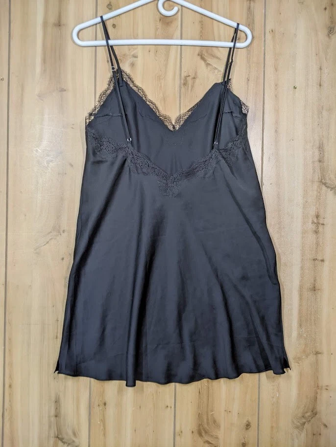 UNDERCOVER Victoria's Secret Mini Abito Slip Raso Nero Pizzo Grande Retrò Sexy Gotico