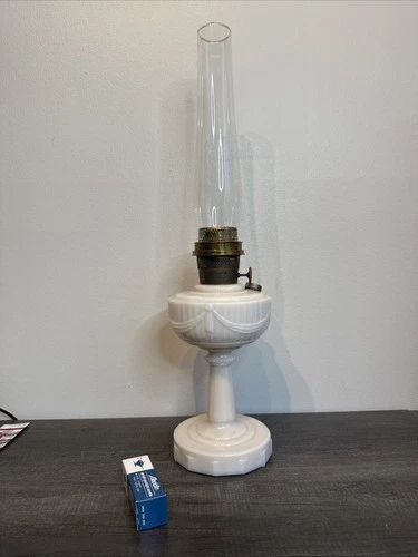 Antique Aladdin Model A Tall Lincoln Drape White Milk glass Oil Lamp Untested
