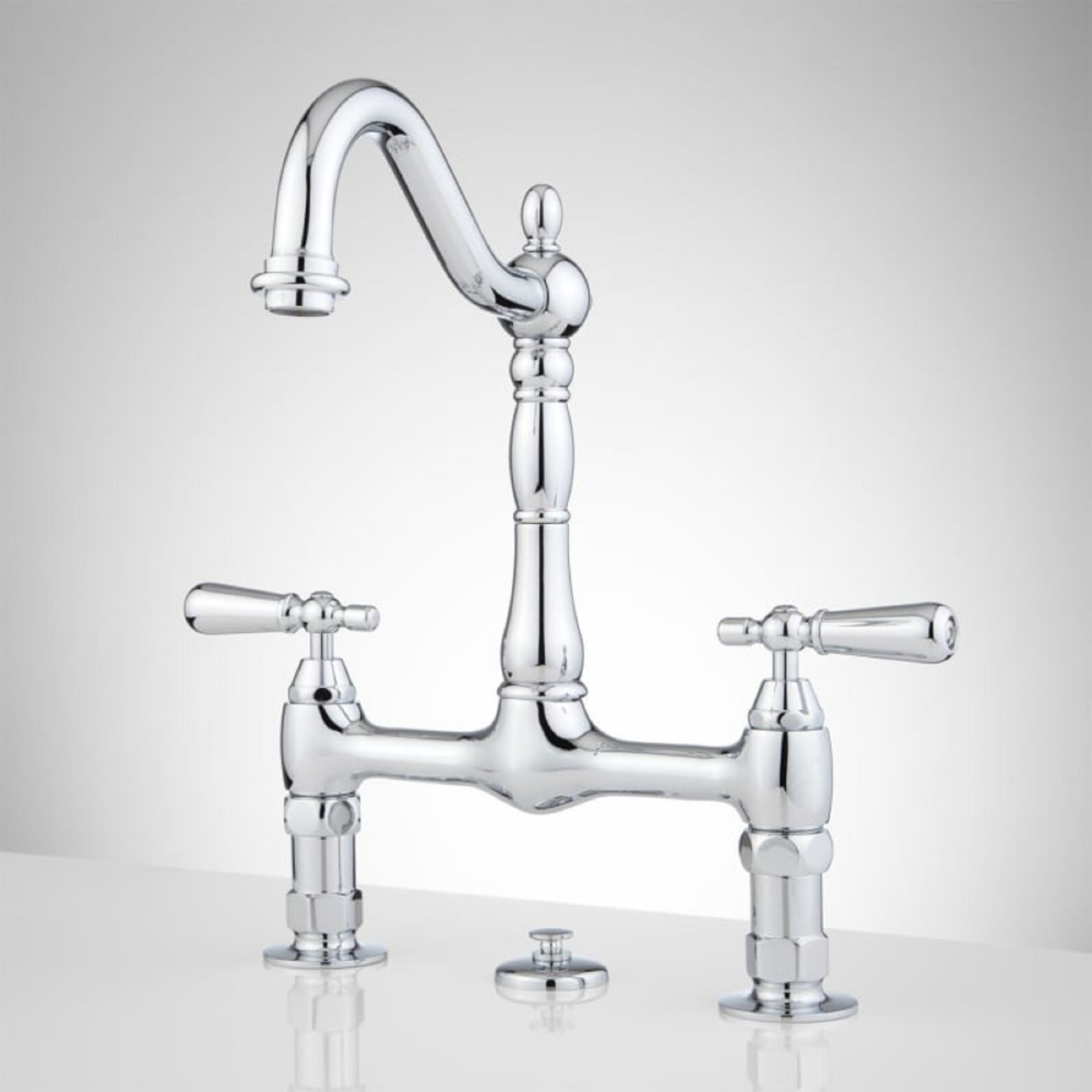 Signature Hardware 215493 Bridge Bathroom Faucet with Lever Handles and Pop-Up 25590₽